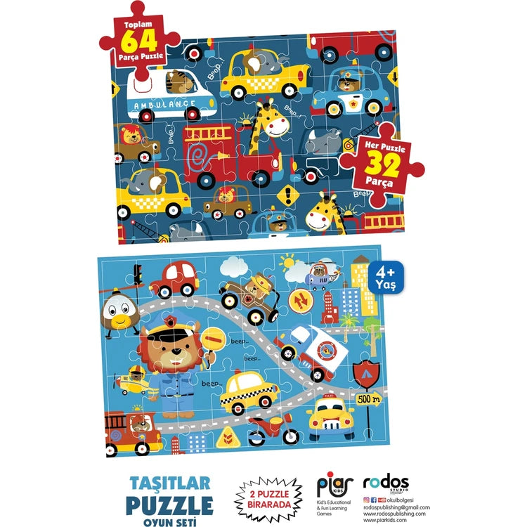 Piar Kids
Piar Kids / Taşıtlar Puzzle (Yapboz) Oyun Seti / 2 Puzzle Bir Arada / 64 Parça / 4+ Yaş