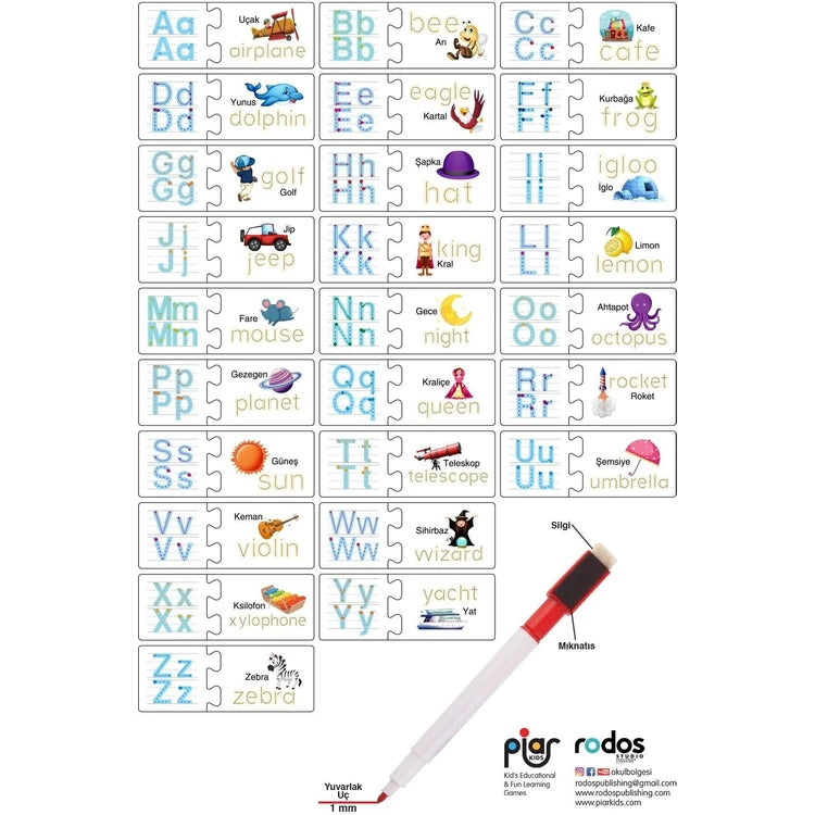 Piar Kids
Piar Kids / İngilizce Alfabe / İlk İngilizce-Türkçe Kelimeler ve Puzzle Oyunu / 52 Parça Puzzle / 3-6 Yaş
- / 3-6 Yaş