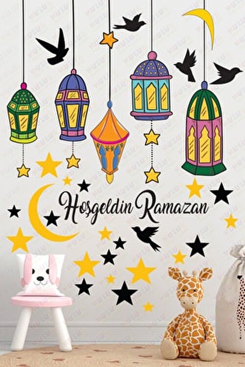 Hoşgeldin Ramazan Bayramı Yapışkanlı Sticker Iz Bırakmayan Duvar Cam Dola