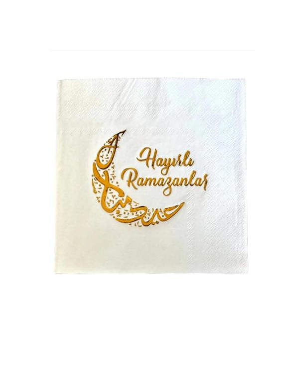 Hayırlı Ramazanlar Gold Yaldızlı Peçete 16lı 16x16 cm Altın Varaklı Ramazan Bayram Tema Dini Süsü