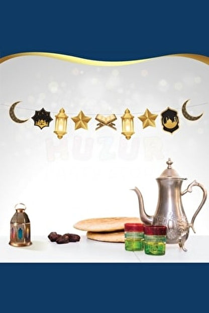 Ramazan Dekoratif Asmalık Süs 140 Cm Siyah Gold Banner Hilal Yıldız Kuran Mahya Cami Tema Gb