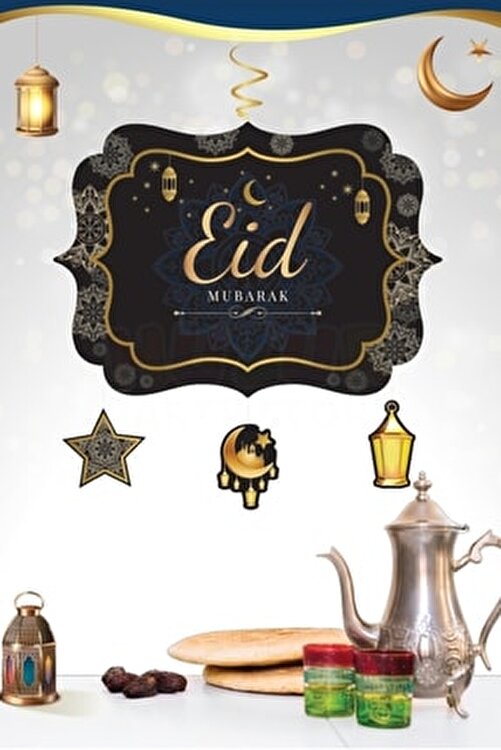 Eid Mubarak Yazılı Asmalı Tavan Sarkıt Süsü Ramazan Bayramı 130x34 Cm Islami Temalı Dini Süsü Gb