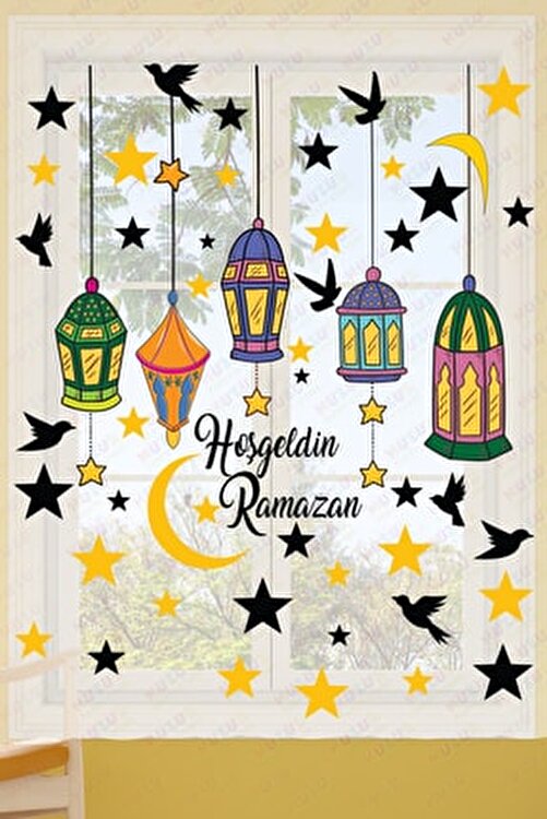 Hoşgeldin Ramazan Bayramı Yapışkanlı Sticker Iz Bırakmayan Duvar Cam Dola