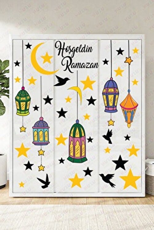 Hoşgeldin Ramazan Bayramı Yapışkanlı Sticker Iz Bırakmayan Duvar Cam Dola