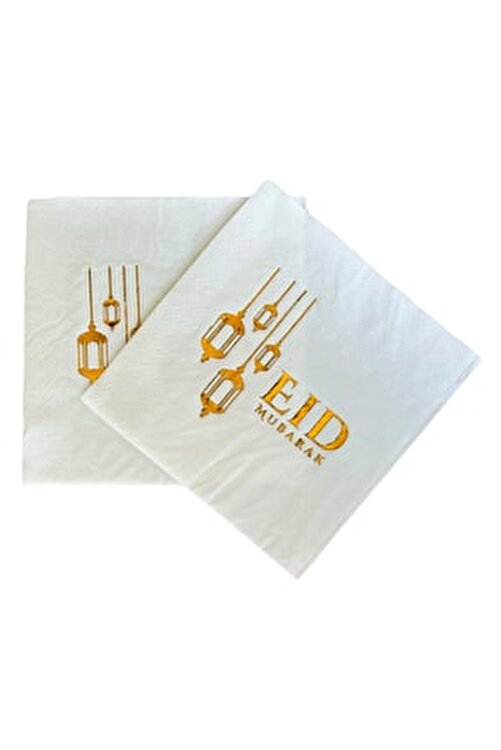 Eid Mubarak Yazılı Gold Yaldızlı Peçete 16lı 16x16 Cm Altın Varaklı Ramazan