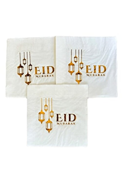 Eid Mubarak Yazılı Gold Yaldızlı Peçete 16lı 16x16 Cm Altın Varaklı Ramazan