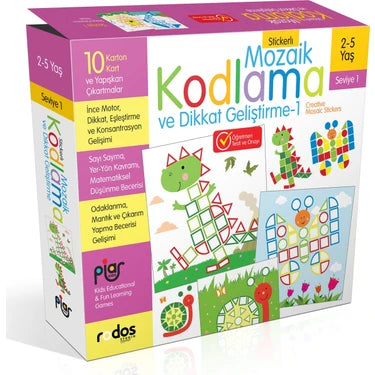 Piar Kids / Stickerlı Mozaik Kodlama ve Dikkat Geliştirme Seti /Seviye 1 / 2-5 Yaş