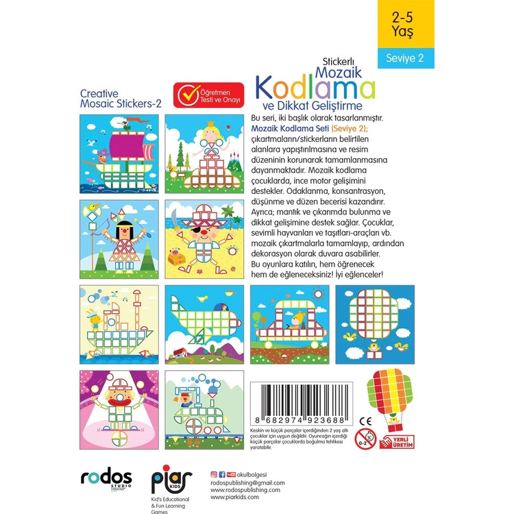 Piar Kids / Stickerlı Mozaik Kodlama ve Dikkat Geliştirme 2 /Seviye 2 / 2-5 Yaş