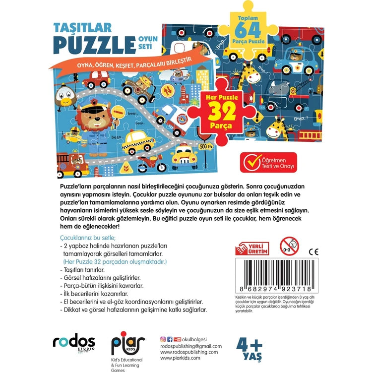 Piar Kids

Piar Kids / Taşıtlar Puzzle (Yapboz) Oyun Seti / 2 Puzzle Bir Arada / 64 Parça / 4+ Yaş