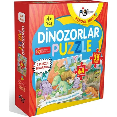 Piar Kids / Dinozorlar Puzzle / 64 Parça Puzzle / 2 Puzzle Bir Arada / 4+ Yaş