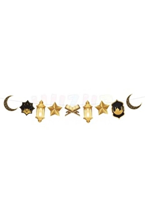 Ramazan Dekoratif Asmalık Süs 140 Cm Siyah Gold Banner Hilal Yıldız Kuran Mahya Cami Tema Gb