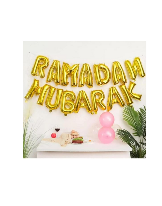 Ramadan Mübarak Yazılı Gold Renkli Folyo Balon Altın Sarısı İslami Süsü