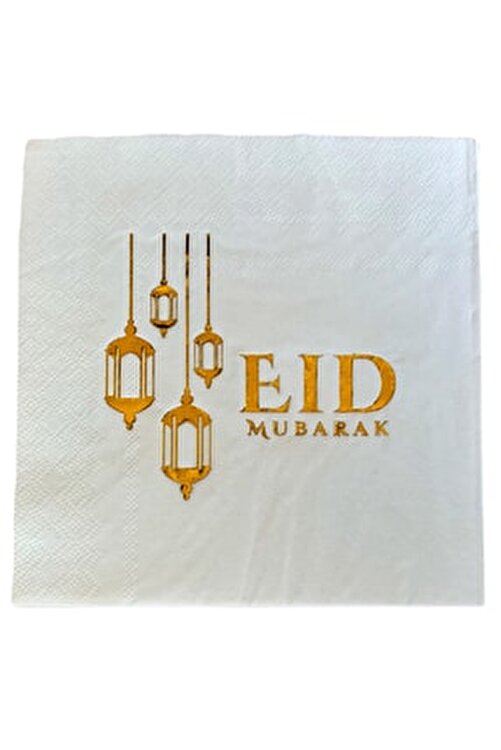 Eid Mubarak Yazılı Gold Yaldızlı Peçete 16lı 16x16 Cm Altın Varaklı Ramazan
